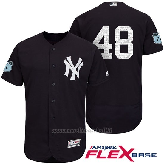 Maglia Baseball Uomo New York Yankees Chris Carter Blu 2017 Allenamento Primaverile Flex Base